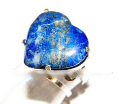 Anel Coração LAPIS LAZULI Pedra Natural Prata 950 Ajustavel