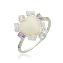 Anel Coração Madrepérola Com Zircônia Candy Colors em Prata 925