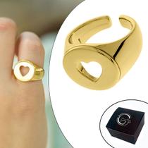 Anel Coração Vazado Banhado a Ouro com Abertura - Ideal para o Dedo Mínimo (Dedinho) - Medida Interna 15mm (Aro 7)