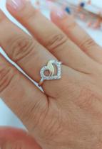 Anel Coração Vazado De Prata 925 Aplique De Ouro 14 K E Zircônias Anel Coração Vazado De Prata 925 Aplique De Ouro 14 K E Zircônias