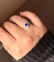 Anel coração volta cravejado prata 925 azul tam 21 Anel coração volta cravejado prata 925 azul tam 21