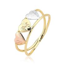 Anel Corações Três Cores Folheado a Ouro 18k