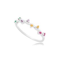 Anel Coral Colorido Cravejado Zircônias Ouro18k Prata925 Garantia Vitalícia