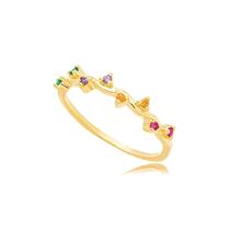 Anel Coral Colorido Cravejado Zircônias Ouro18k Prata925 Garantia Vitalícia