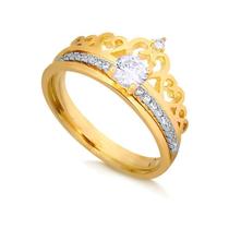 Anel Coroa Com Solitário Encaixado E Pedras De Zircônias