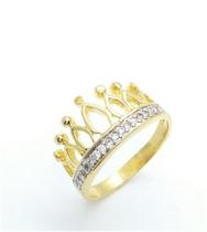 Anel Coroa Cravejado De Zirconias Banho De Ouro 18k 3517 Anel Coroa Cravejado De Zirconias Banho De Ouro 18k 3517