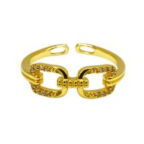 Anel Corrente Dourado Ajustável Luxo Elegante Anel Corrente Dourado Ajustável Luxo Elegante