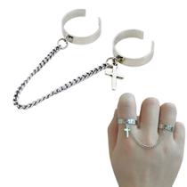 Anel Corrente Punk 2 Dedos Vintage Cruz Prateado Anel Corrente Punk 2 Dedos Vintage Cruz Prateado