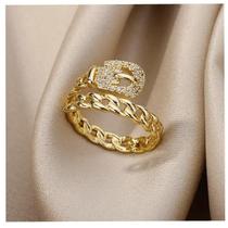Anel Cravejado Ajustável Feminino - Banhado A Ouro 18K