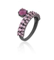 Anel Cravejado Com Zircônias Lilás Folheado A Ródio Negro 19