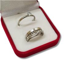 Anel Cravejado e Solitário Aço Inox Kit