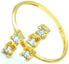 Anel Cravejado Em Zircônias Brancas Folheado A Ouro 18K Anel Cravejado Em Zircônias Brancas Folheado A Ouro 18K