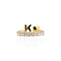 Anel cravejado letra k c/ coração - aro 24