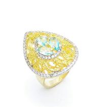 Anel Cristais Água Marinha E Microzirconias Banho Ouro 3675