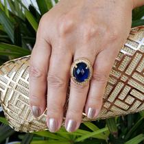 Anel Cristal Com Moldura Cravejada De Microzirconias Banho Ouro 18k 2477