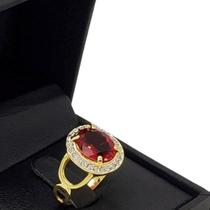 Anel Cristal Cravejado Com Zirconias Banho De Ouro 18k 3217