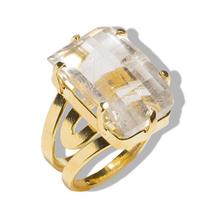 Anel Cristal Facetado Pedra de Garimpo Dourado Aro Ajustável