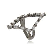 Anel Cristal Losango Vazado Ródio Negro