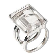 Anel Cristal Retangular Facetado Prata 950 Ajustável 109745