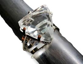 Anel Cristal Trillion Montado Prata 950 Ajustavel