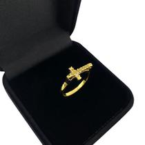 Anel Crucifixo Cravejado Feminino Delicado Brilhante Banhado A Ouro 24k