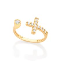 Anel Cruz Rommanel Ajustável Fol. a Ouro com Zircônia 513262 Anel Cruz Rommanel Ajustável Fol. a Ouro com Zircônia 513262