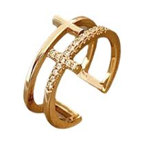 Anel Cruzado Ajustável De Dupla Camada Em Ouro E Prata Para Mulheres, Joia Minimalista Para Dedo,