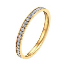 Anel de Aço Inoxidável com Pedras CZ Douradas - 2mm - Para Mulheres