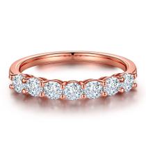 Anel de aniversário MOOSEA 7 Stone Moissanite 18K preenchido com ouro rosa