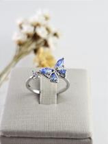 Anel de Ansiedade Giratório Borboleta Ajustável em Prata 925 com Ródio e Zircônias 5A