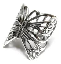 Anel De Borboleta Em Prata 925 Maciça Vazado Grande