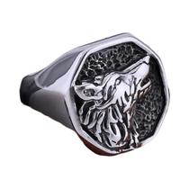 Anel De Cabeça De Lobo Em Aço Inoxidável Cor Dourada Para Homens Joias Runa Masculina Viking Fenrir