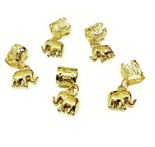 Anel de Cabelo Dourado e Pingentes Elefantes Anel de Cabelo Dourado e Pingentes Elefantes