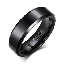 Anel de Carboneto de Tungstênio Preto - 6mm de Largura - Anel de Noivado Masculino