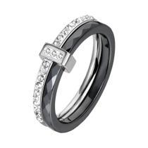 Anel De Casamento Em Cerâmica Preto E Branco Com Cristal, Anel De Noivado Em Aço Inoxidável Com Ouro