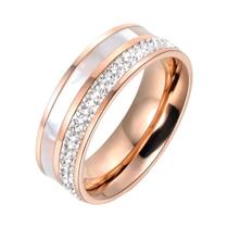 Anel De Casamento Em Ouro Rosé Com Strass Para Mulheres, Joia De Noivado Em Aço Inoxidável 316L Anel De Casamento Em Ouro Rosé Com Strass Para Mulheres, Joia De Noivado Em Aço Inoxidável 316L