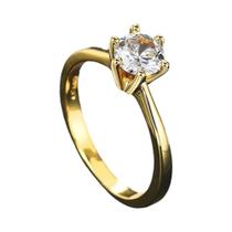 Anel De Casamento Em Zircônia De 1 Quilate Cor Dourada Para Mulheres Joia Clássica De Noivado E Anel De Casamento Em Zircônia De 1 Quilate Cor Dourada Para Mulheres Joia Clássica De Noivado E