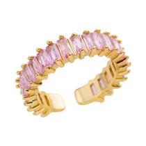 Anel de Casamento Quadrado com Zircônia Cúbica - Aço Inoxidável Dourado
