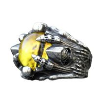 Anel De Caveira Punk Rock Masculino Em Aço Inoxidável 316L Com Pedras De Moda, Joia De Halloween