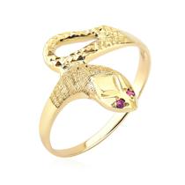 Anel de cobra serpente olhos pedras rubi ouro 10k A180