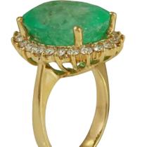 Anel de Cocktail Vintage com Banho de ouro e pedra Ágata Verde