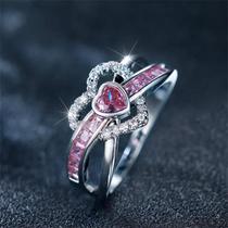 Anel de Coração com Zircônia Rosa - Prata - Presente para Casamento e Noivado Anel de Coração com Zircônia Rosa - Prata - Presente para Casamento e Noivado