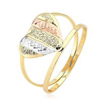 Anel de Coração Três Cores Folheado a Ouro 18k