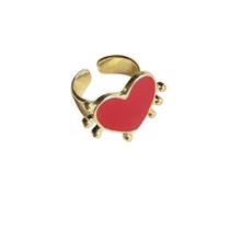 Anel de Coração Vermelho Pequeno Dourado com Base Ajustável Anel de Coração Vermelho Pequeno Dourado com Base Ajustável