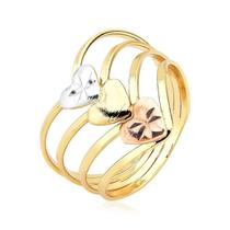 Anel de Corações Três Cores Folheado a Ouro 18k