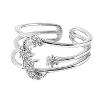 Anel De Cristal Estrela Ajustável Em Prata Esterlina 925 Para Mulheres, Joia Simples E Exquisita