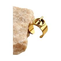 Anel De Dedo Largo Ajustável Feminino De Aço Inoxidável Com Fivela OT E Corrente Geométrica, Joia