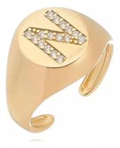 Anel De Dedo Mínimo Folheado A Ouro Com Letra Personalizada