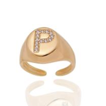 Anel De Dedo Mínimo Folheado A Ouro Com Letra Personalizada