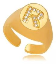 Anel De Dedo Mínimo Folheado A Ouro Com Letra Personalizada